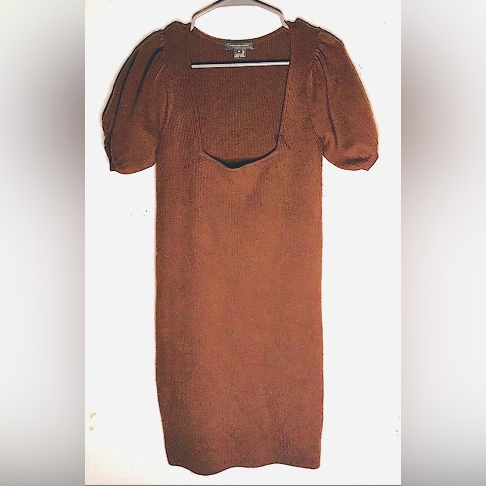 French Connection Brown Square Neck Midi Sweater Dress - Large